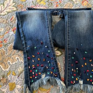 Never worn bejeweled fringed jeans. Size 6 x 31